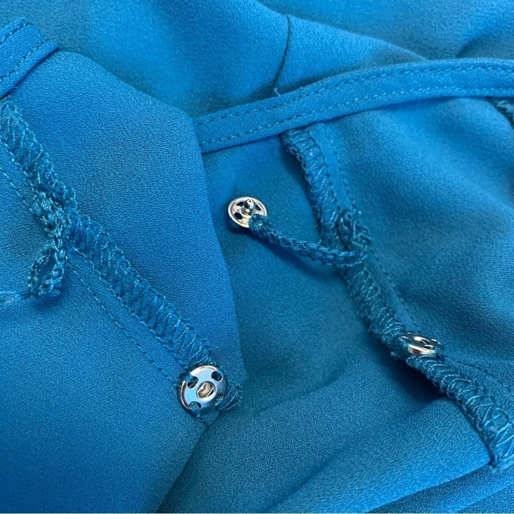 Whbm blue short sleeve wrap midi dress Sz L - Picture 5 of 13